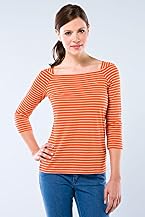 3/4 Sleeve Cotton Jersey Bi-color Striped T-shirt