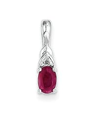 14k White Gold Genuine Ruby Diamond Pendant