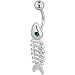 Belly Navel Ring Green Crystal Fish Bone Dangle Belly Navel Ring Body Jewelry