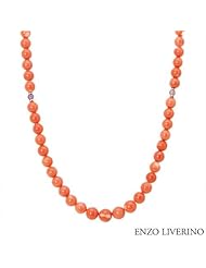 ENZO LIVERINO 18K Yellow Gold 4.2 CTW Amethyst and Coral Women Necklace. Length 46 in. Total Item weight 71.5 g.