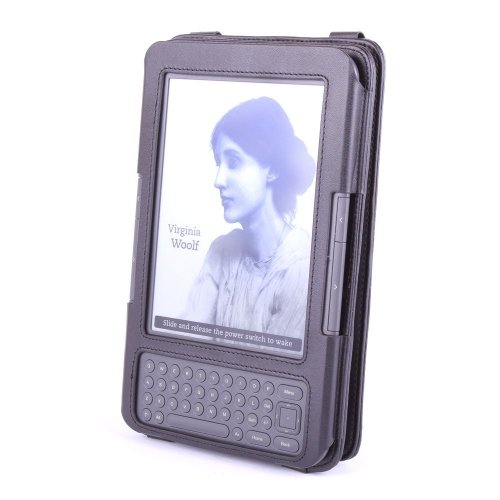 Duragadget Genuine Leather Case & Cover With Stand for Kindle 3 - Black