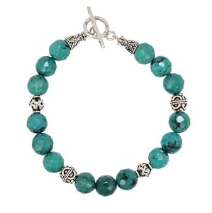 Southwestern Faceted Turquoise Beaded Bracelet with Bali Silver Accents, 7 3/4" Length, #7568