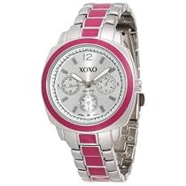 XOXO Women's XO111 Silver Dial Silver-tone and Pink Enamel Bracelet Watch
