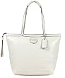 Coach Patent Leather Stitched Signature Stripe Tote Handbag 15142 Ivory White