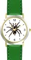 Spider - Tarantula Insect - Animal - WATCHBUDDY&reg; DELUXE TWO-TONE THEME WATCH - Arabic Numbers - Green Leather Strap-Size-Large ( Men's Size or Jumbo Women's Size )