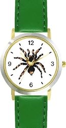 Spider - Tarantula Insect - Animal - WATCHBUDDY&reg; DELUXE TWO-TONE THEME WATCH - Arabic Numbers - Green Leather Strap-Size-Children's Size-Small ( Boy's Size & Girl's Size )