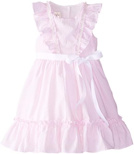 Laura Ashley London Little Girls' Seersucker Ruffle Dress, Pink, 6X