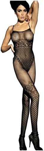 Sanbay Women's Black Charming Floral Mesh Shoulder-straps Bodystocking