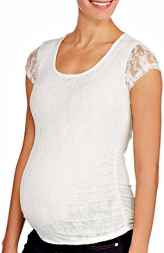 Women's Maternity Lace Cap Sleeve Tee Tank Top White XL