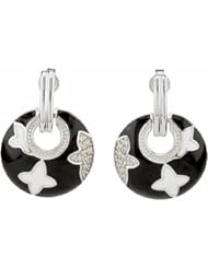 Sterling Silver Black and White Enamel and Diamond Earrings -- LIFETIME WARRANTY