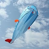 Huge Rainbow Kite For Kids - Huge Parafoil Giant Dolphin 3D Kite Frameless Soft Blue 100' line Easy to Fly
