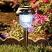 Outdoor Living : NEW SET OF 4 STAINLESS STEEL COLOUR CHANGE GARDEN SOLAR LIGHT