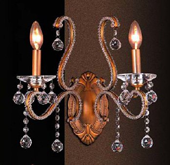 Antique Brass Wall Chandelier Light with Crystal Decor