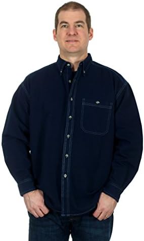 Men's Dark Blue Denim Long Sleeve Button Down Shirt (Medium)
