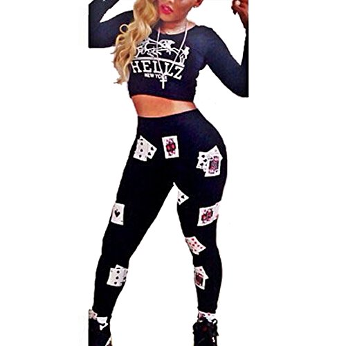 Cool Two-Piece Black Style Women Fashion Punk Unique Bodycon Slim Hot Tops Pants