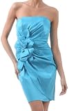 APGatheredFlower271 Large Flower Accent Iridescent Gathered Taffeta Evening / Cocktail / Prom / Formal Short Dress / Gown - Turquoise / Small