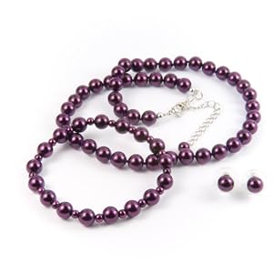Light Purple 8mm Glass Pearl Necklace, Bracelet and Earr