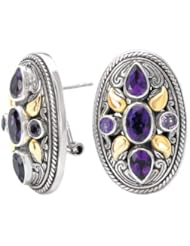 925 Silver & Amethyst Oval Filigree Earrings with 18k Gold Accents
