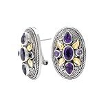 925 Silver & Amethyst Oval Filigree Earrings with 18k Gold Accents
