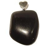 Jet Pendant 02 Stone Black Tumbled Silver Heart Crystal Healing Rock 1.8