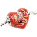 Murano Style Glass Lampwork Red Flame Swirl Heart Bead Fits Pandora 20mm (1)