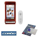 Solid Red Rubberized Snap On Crystal Case with Belt Clip + Clear Reusable LCD Screen Protector for Verizon LG Dare VX9700 VX-9700 Cell Phone