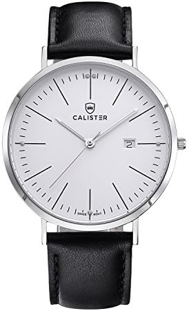 Bauhaus Swiss Movement Watch with Sapphire Crystal & Black Italian Leather Strap, BAU002, By Calister