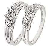 1/6 Carat T.W. Round Cut Diamond Engagement Ring and Women's Wedding Band Set 10K White Gold - Size 7