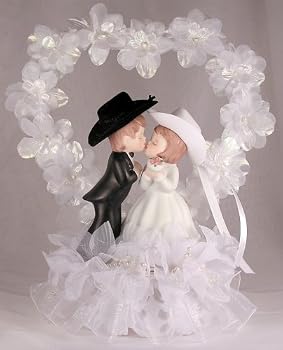 Cowboy Couple in Flower Heart Western Cake Top