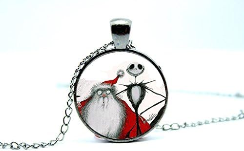 Pretty Lee 2015 Fashion Jack Skellington Necklace: Nightmare Before Christmas. Jack Skellington Santa. Picture Pendant. Art Pendant Christmas gift