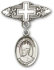 Sterling Silver Baby Badge with St. Edward the Confessor Charm and Badge Pin with Cross