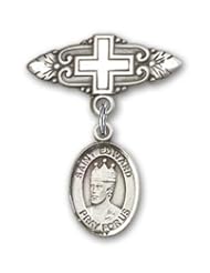 Sterling Silver Baby Badge with St. Edward the Confessor Charm and Badge Pin with Cross