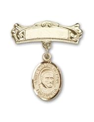 14K Gold Baby Badge with St. Vincent de Paul Charm and Arched Polished Badge Pin