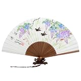 Hand Painted Folding Purple Flower and Swallow Painting Korean Mulberry Rice White Paper Bamboo Art Handheld Decorative Fan