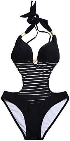 Narsha Women's One Piece Mesh Panels Backless Swimsuit Size 38 Black