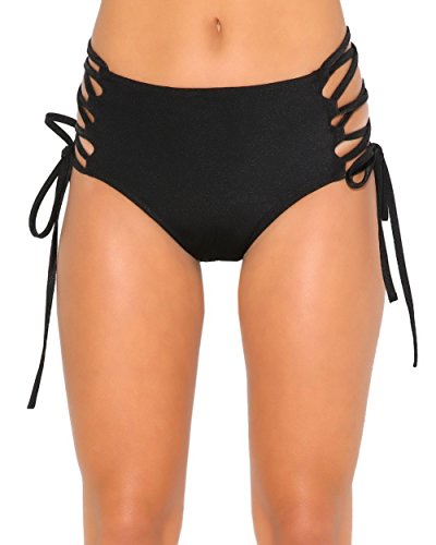 iHeartRaves Side Tie High Waisted Lace Up Rave Dance Booty Shorts (Black)