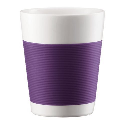 Bodum Canteen Porcelain Double Wall Medium Tumbler with Silicone Grip, Purple, Set of 2