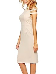 Sleeveless Polyester/Spandex Knee Length Summer Cutout Backless Slit Bandage Dress 