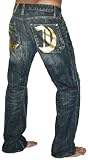CHRISTIAN AUDIGIER Ed Hardy Mens Signature Gold C Logo Loose Fit Blue Denim Jeans Pants 34 Inseam