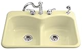 Kohler K-6626-3F-Y2 Langlade Smart Divide Self-Rimming Kitchen Sink with Single-Hole Faucet Drilling and Two Accessory Hole Drilling, Sunlight