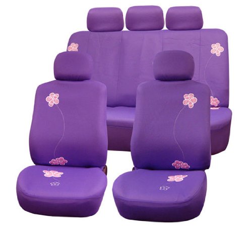 FH-FB053115 Floral Embroidery Design Car Seat Covers Purple Color