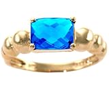14K Yellow or White Gold Beaded Octagon Gemstone Ring-Swiss Blue Topaz/Briolette-full, half sizes from 5-8.5