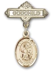 Gold Filled Baby Badge with St. James the Greater Charm and Godchild Badge Pin