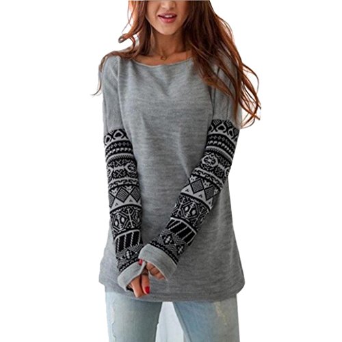 XUANOU Womens Long Sleeve Printing Casual Loose Blouse (Medium)