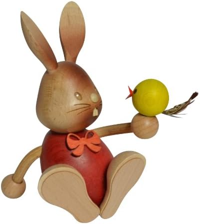 Easter Bunny Holding Chicken German Wooden Figurine