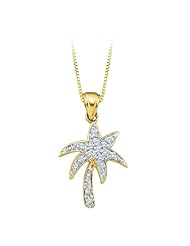 10K Yellow Gold 1/10 ct. Diamond Palm Tree Pendant with Chain