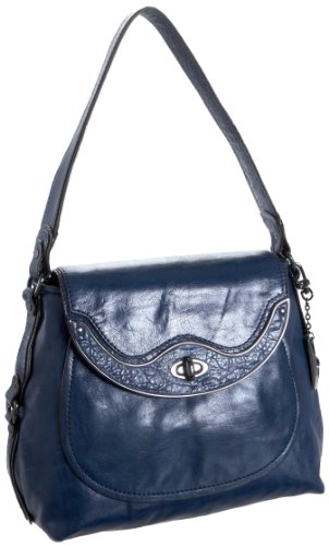 DKNY Flap Hobo Handbag - burnished leather, blue, saphire