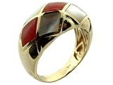 Red Jade and White Mother Of Pearl Diamond Back Ring, 14k Gold
