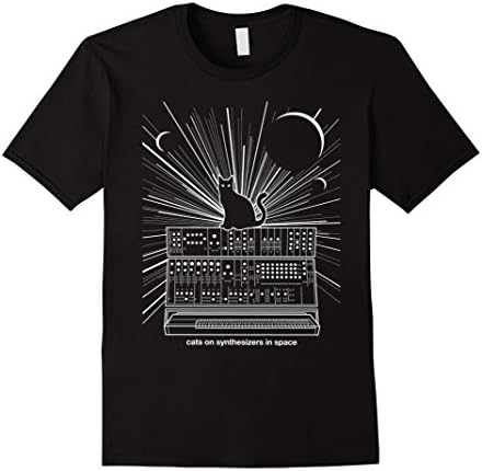Men's Cats On Synthesizers In Space T Shirt Large Black