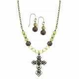 Peridot & Olivine Hues Cross Pendant Necklace Earring Set